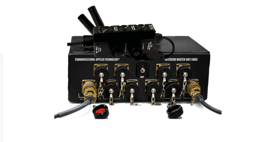 C-AT ComForce 10.4 vehicle intercom system with Intercom Master Unit (IMU) and Crew Station for fire apparatus, emergency response, law enforcement, and tactical vehicles.