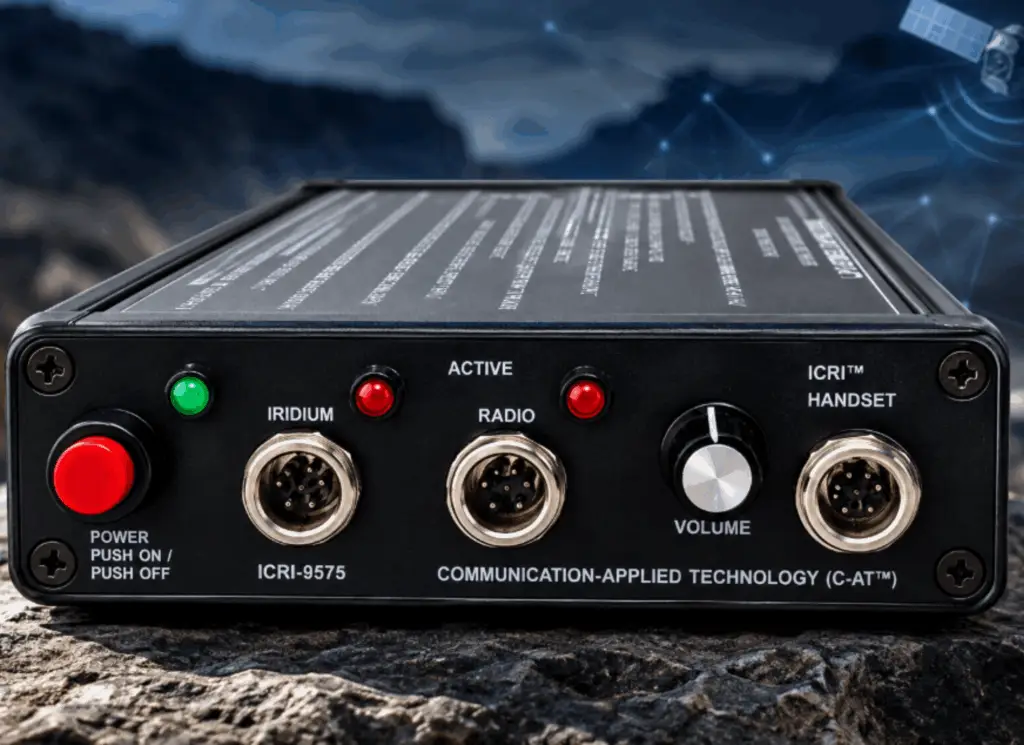 C-AT iSatLink ICRI with Iridium, radio, and handset ports for satellite radio interoperability